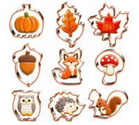 UKoosien 9 Piece Autumn Cookie Cutters Set, Silicone Rim Baking Cutters | Dishwasher-safe stainless steel cutters for biscuits, cookies, fondant, sandwiches and autumn party treats.