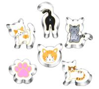 UKoosien Cat Cookie Cutters Set-6 Piece-Face, Butt, Paw and 3 Cute Cat Shapes Body Cookie Cutters for Cat Themed Party