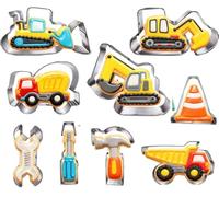 UKoosien Construction Cookie Cutter Set-9 Piece- Excavator Digger Bulldozer Dump Truck Hammer Wrench Construction Tools Cutters Molds for Kids Construction Digger Themed Party