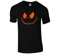 UKPrintwear Smiling Jack T-Shirt - Spooky Scary Halloween (Large - Black + Orange Print)