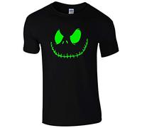 UKPrintwear Smiling Jack T-Shirt - Spooky Scary Halloween (Medium - Black + Fluroescent Orange Print)
