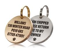 UKR Designs Premium Solid Brass & Stainless Steel Dog Tags - Chunky 3mm Thick - Deep Laser Engraved Double Sided Pet ID