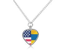 Ukraine And U.S. Friendship Flag Custom Cremation Jewelry Urn Necklace for Dog Pet Ashes Heart Memorial Pendant