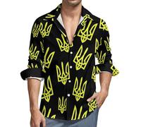 Ukraine Coat Arms Men's Long Sleeve Shirts Button Down Casual Shirt with Pocket XS