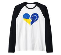 Ukraine & EU Flags - Distressed Broken Heart European Union Raglan Baseball Tee