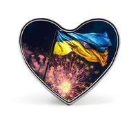 Ukraine Flag And Fireworks Novelty Brooches & Pins Heart Personalised Metal Lapel Badge With Butterfly Clutch Clasp