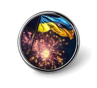 Ukraine Flag And Fireworks Novelty Brooches & Pins Round Personalised Metal Lapel Badge With Butterfly Clutch Clasp