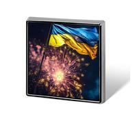Ukraine Flag And Fireworks Novelty Brooches & Pins Square Personalised Metal Lapel Badge with Butterfly Clutch Clasp
