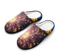Ukraine Flag And Fireworks Women's Slippers Cotton Warm House Shoes with Rubber Anti-Slip Sole Slip On for Home Outdoor 11-12(42-43)