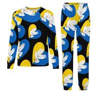 Ukraine Flag Heart Dove Pyjamas Set 2 Pieces Sleepwear Nightwear Long Sleeve Pajama Tops Pants Girls Boys 12-14Y