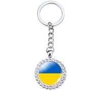 Ukraine Flag Keyring Crystal Round Ukrainian Flags Keychains Souvenir Gift Bag Charm Key Holder Jewelry Accessory
