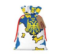 Ukraine Flag Map 01 Print Christmas Burlap Gift Bag With Drawstring, Present Small Favor Pouch For Birthday Parties-S Size