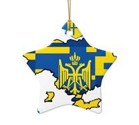 Ukraine Flag Map 01 Print Tree Ceramic Hanging Decor, Christmas Ceramic Star Heart Pendant For Xmas Tree Festive Setup