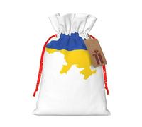 Ukraine Flag Map Print Christmas Drawstring Gift Bag, Burlap Favor Pouch For Birthday And Holiday Celebrations-S Size