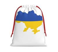 Ukraine Flag Map Print Christmas Drawstring Gift Bags, Xmas Holiday Fabric Gift Wrapping Bag For Party, Size-L