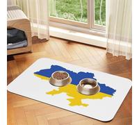 Ukraine Flag Map Print Pet Food Mat Absorbent Non Slip PU Leather Feeding Mat for Dogs Cats Rubber Bottom
