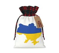 Ukraine Flag Map Print Plaid Burlap Bag With Drawstring Christmas Burlap Pouches For Birthday Party Favors Gift