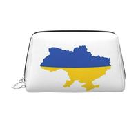 Ukraine Flag Map Print Premium Leather Toiletry Travel Pouch with Waterproof Portable Pouch Open Flat Makeup Bag