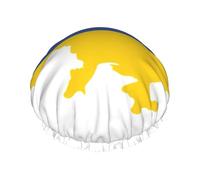 Ukraine Flag Map Print Shower Cap, Lined Shower Cap For Women Reusable, Double Layer Waterproof Bath Cap