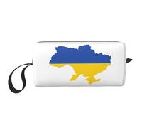 Ukraine Flag Map print Travel Toiletry Pouch, Pencil Bag Canvas Makeup Bag, Multi-Purpose Cosmetic Bag with Zipper, White, One Size