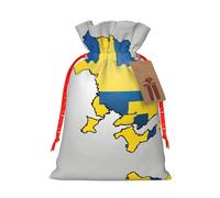 Ukraine Flag Map02 Print Christmas Burlap Gift Bag With Drawstring, Present Small Favor Pouch For Birthday Parties-S Size