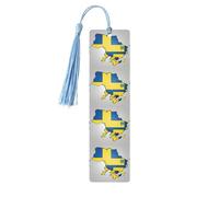 Ukraine Flag Map02 Print Reading Page Markers Wooden Bookmarks, 5pcs Wood Bookmarks with Tassels, Gifts for Men Women