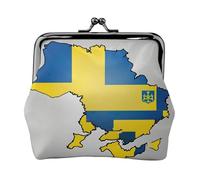 Ukraine flag Map02 small makeup bag for purse,kiss lock bank card storage bag retro compact multifunctional change bag, Black, One Size, Art Deco