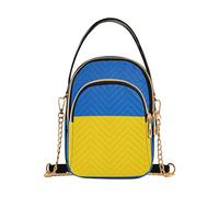 Ukraine Flag Women over Shoulder Purse Chain Strap Phone Wallet Handbag Floral Print Zipper Bowler Tote Ladies Satchel, 5.9" × 8.3" × 3.1"