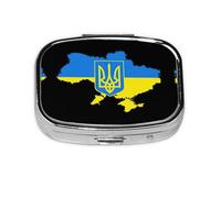 Ukraine Map National Emblem Printed Small Pill Case, Portable Metal Medicine Holder, Compact Jewelry Box for Purse