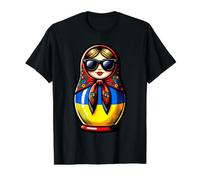 Ukraine Matrjoshka with Sunglasses for Ukrainians Matryoshka Value Graphic T-Shirt, Men, Black, M