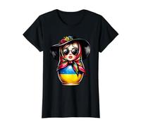 Ukraine Matrjoshka with Sunglasses for Ukrainians Matryoshka Value Graphic T-Shirt, Women, Black, XL