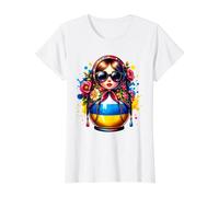 Ukraine Matrjoshka with Sunglasses for Ukrainians Matryoshka Value Graphic T-Shirt, Women, White, M