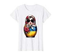Ukraine Matrjoshka with Sunglasses for Ukrainians Matryoshka Value Graphic T-Shirt, Women, White, M