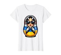 Ukraine Matrjoshka with Sunglasses for Ukrainians Matryoshka Value Graphic T-Shirt, Women, White, S