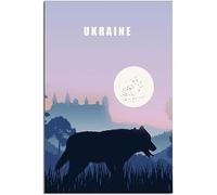 Ukraine Night Wolf Art Print Vintage Travel Poster Retro Wall Art Canvas Poster Home Decor Room Decor Unframed 60x90cm