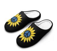 Ukraine Sunflowers Peace Sign Men's Memory Foam Slippers Comfort Cotton Slip On House Shoes for Indoor Outdoor 13-14(46-47)