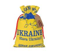 Ukraine Suppor Print Christmas Burlap Gift Bag With Drawstring, Present Small Favor Pouch For Birthday Parties-S Size