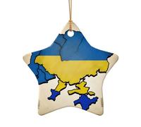 Ukraine Topographic Map Print Tree Ceramic Hanging Decor, Christmas Ceramic Star Heart Pendant For Xmas Tree Festive Setup