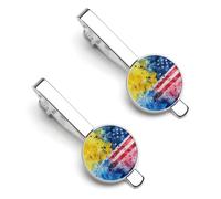 Ukraine U.S. Flag Watercolor 1 Pair Men's Tie Clips Lightweight Necktie Tie Bars for Business Wedding Suit