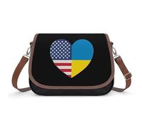 Ukraine U.S. Heart Flag Fashion Crossbody Handbags for Women Leather Shoulder Bag Purses with Wide Strap