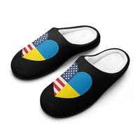 Ukraine U.S. Heart Flag Men's Memory Foam Slippers Comfort Cotton Slip On House Shoes for Indoor Outdoor 11-12(44-45)