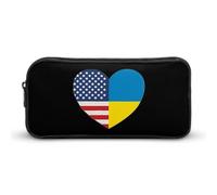Ukraine U.S. Heart Flag Small Pencil Case Large Capacity Pen Bag Aesthetic Makeup Pouch Office Stationery Organizer 22 * 12 * 5cm