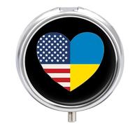 Ukraine U.S. Heart Flag Small Pill Organizer for Travel Portable Mini Pills Box with 3 Compartments Round Medicine Case Container