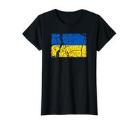 Ukraine Vintage Style Flag/Kiew, Odessa, Charkiv Value Graphic T-Shirt, Women, Black, S