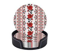 Ukrainian Embroidery Leather Coasters for Drinks, Set of 6 Coasters for Drinks, Dining Room Decor
