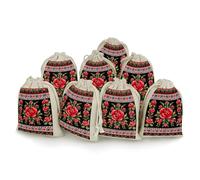 Ukrainian Embroidery Style Rose 8 PCS Muslin Bags with Drawstring Sachet Bags Empty Small Cotton Drawstring Bag Muslin Reusable & Washable Cotton Bag for Herb Spice Candy Soap Jewelry Wedding Gift Pou
