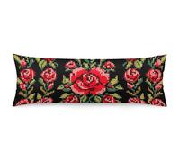 Ukrainian Embroidery Style Rose Body Pillow Pillowcase 20"x54" Lumbar Throw Pillow Covers with Hidden Zipper Breathable & Cozy Full Long Bodypillow Case Cover for Sleeping Bedroom Couch Sofa Decor