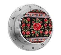 Ukrainian Embroidery Style Rose Kitchen Timer 60 Minute Visual Wind Up Timers Indoor Mechanical Timers with Magnetic Base Stainless Steel Timer for Home Cooking Time Management Tool