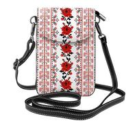Ukrainian Embroidery Style Rose Leather Crossbody Phone Cover