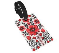 Ukrainian Embroidery Style Rose Luggage Tag PVC Travel Bag Tag with Strap ID Card Label for Suitcase Backpack Carry On Baggage Identifier